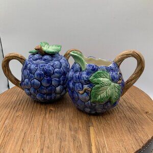 Fitz and Floyd Vintage Grape Arbor Vineyards Greenery Sugar and Creamer